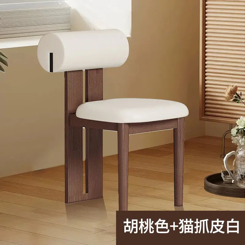 Nordic French Vintage Solid Wood Dining Chair - Mid-Century Retro Backrest Hippo Chair for Home, Living Room & Vanity