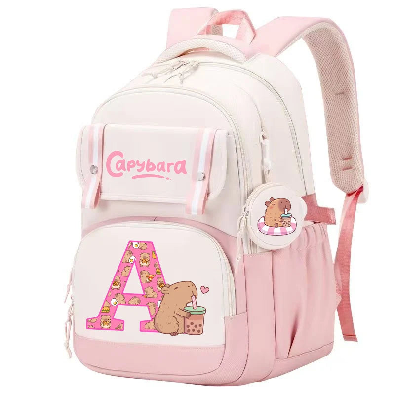 Capibara Cute Backpack Girl Anime Capybara Letter A-Z School Bags Kids Outdoor Sport Shoulders Bag Travel Rucksack Children Gift