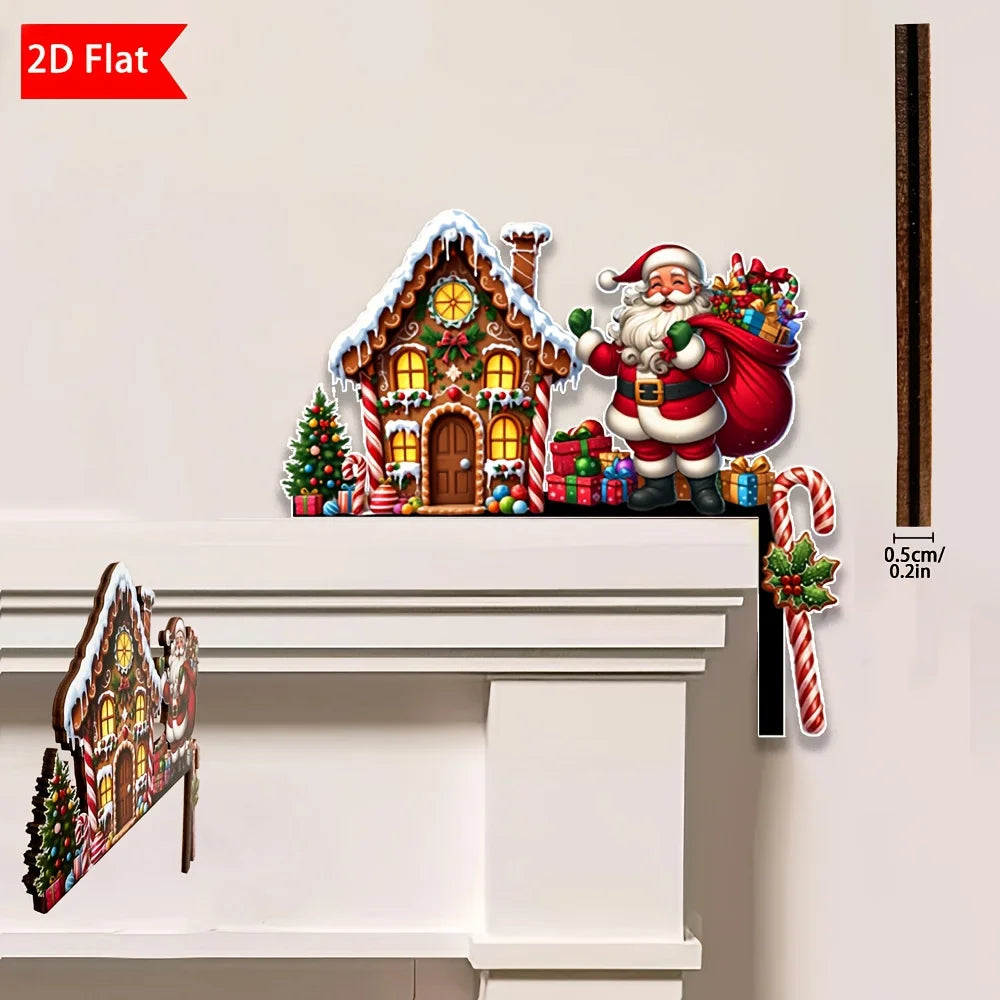 1pcs 2D Christmas Corner Sign Gingerbread House  Santa Claus Frame Wooden Door Sitter Home Wall Decors Festive Xmas Decor Gifts