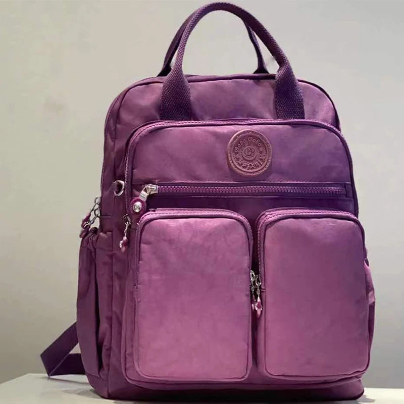 Fashion Woman Backpack Waterproof Nylon Soft Handle Solid Multi-pocket Travel Zipper Feminina School Bags Laptop Backpack