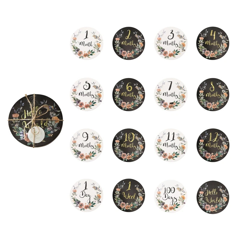 Baby Milestone Number Monthly Memorial Cards For Newborn Baby Paper Wooden Engraved Age Photography Accessories Birthing Gift