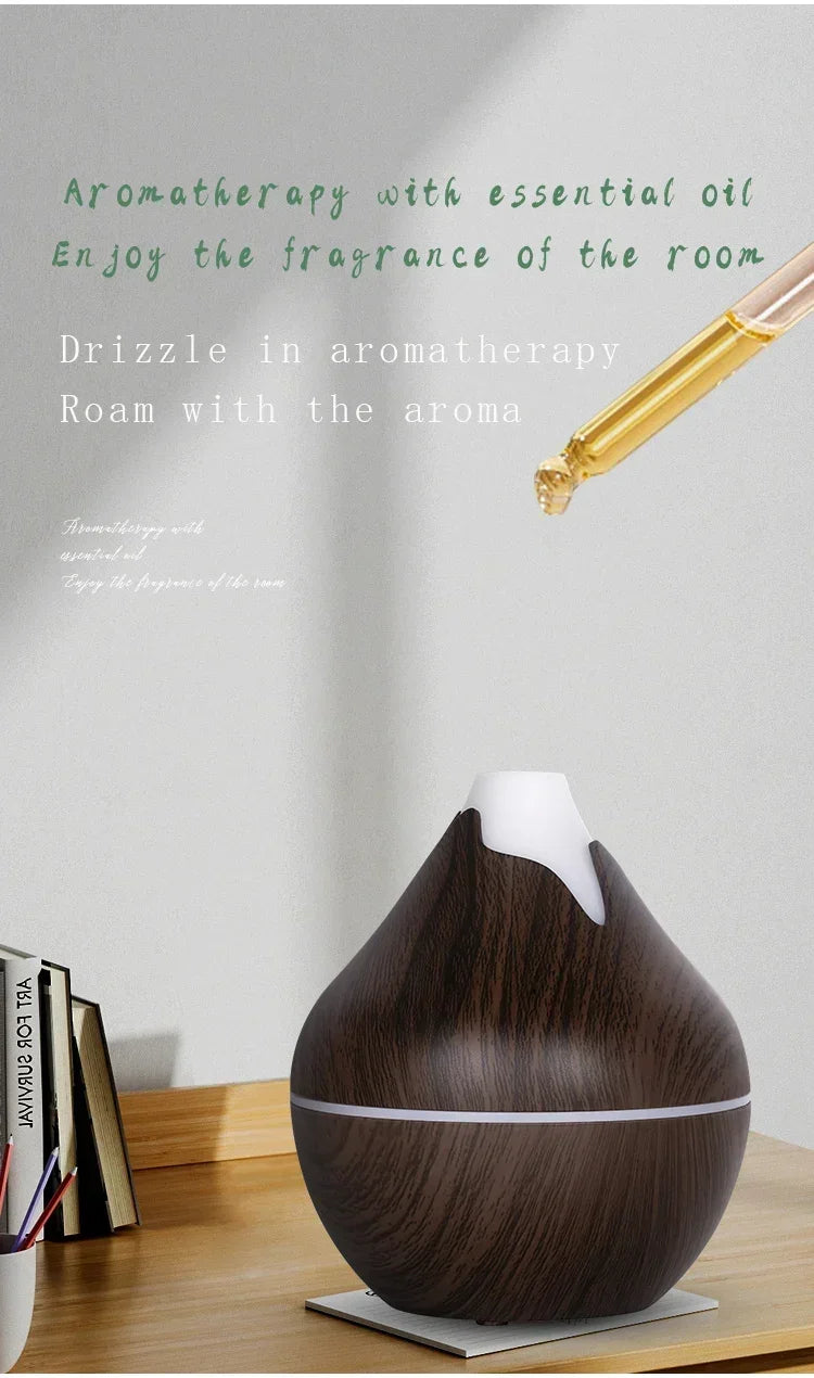 350ML Aromatherapy Essential Oil Diffuser Wood Grain Remote Control Ultrasonic Air Humidifier Cool with 7 Color LED Light