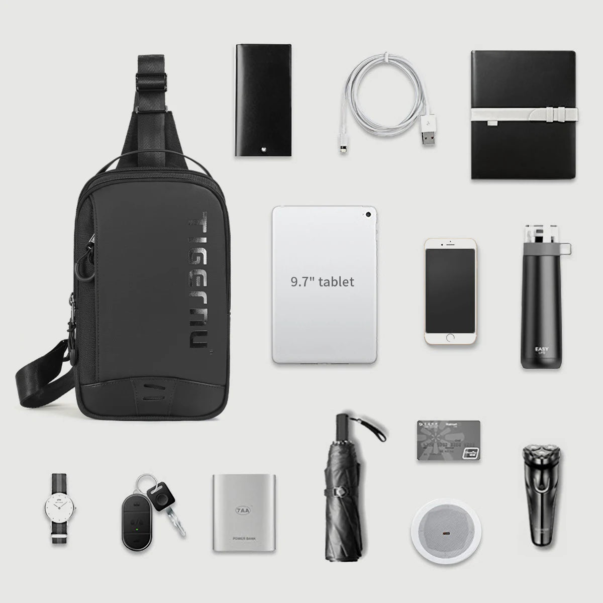 Tigernu Chest Bag For Men Cool Style Men Shoulder Bag 9.7inch IPad Bag Casual Male Crossbody Bag Lightweigt Mini Bags