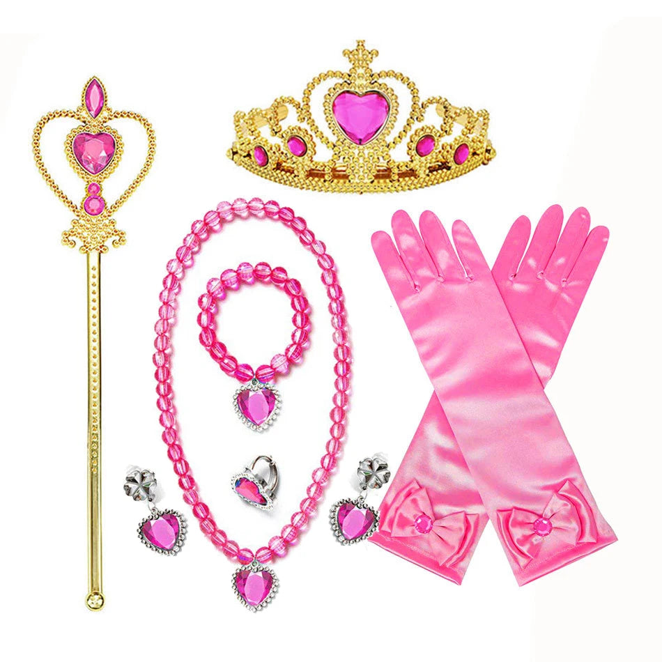 Princess Girls Anna Elsa Accessory Costume Photography Props Gloves Tiara Angle Fairy Wand Jewelry Set Fancy Dress Role Play