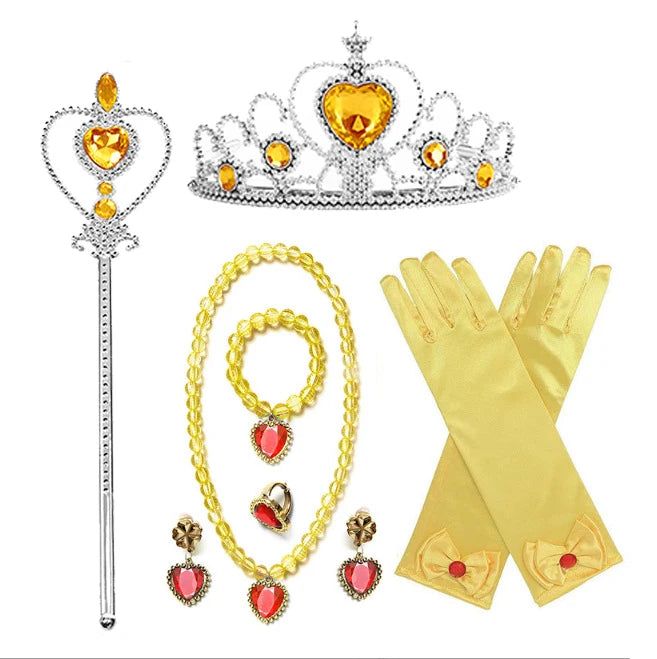 Princess Girls Anna Elsa Accessory Costume Photography Props Gloves Tiara Angle Fairy Wand Jewelry Set Fancy Dress Role Play