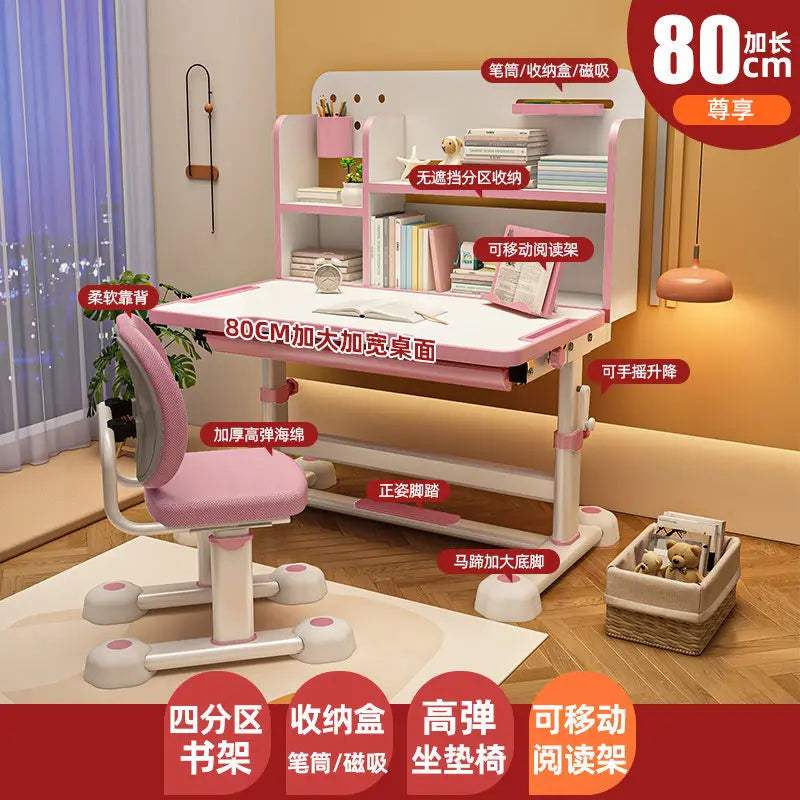Household Student Desk and Chair Set Height Adjustable, Ergonomic Children School Writing Study Table