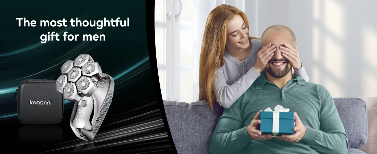 Kensen S18 Electric Head Shaver for Men Rechargeable 7D Floating Cutter Magnetic 5 in 1 Shaver Hair Trimmer Clipper Head Razors