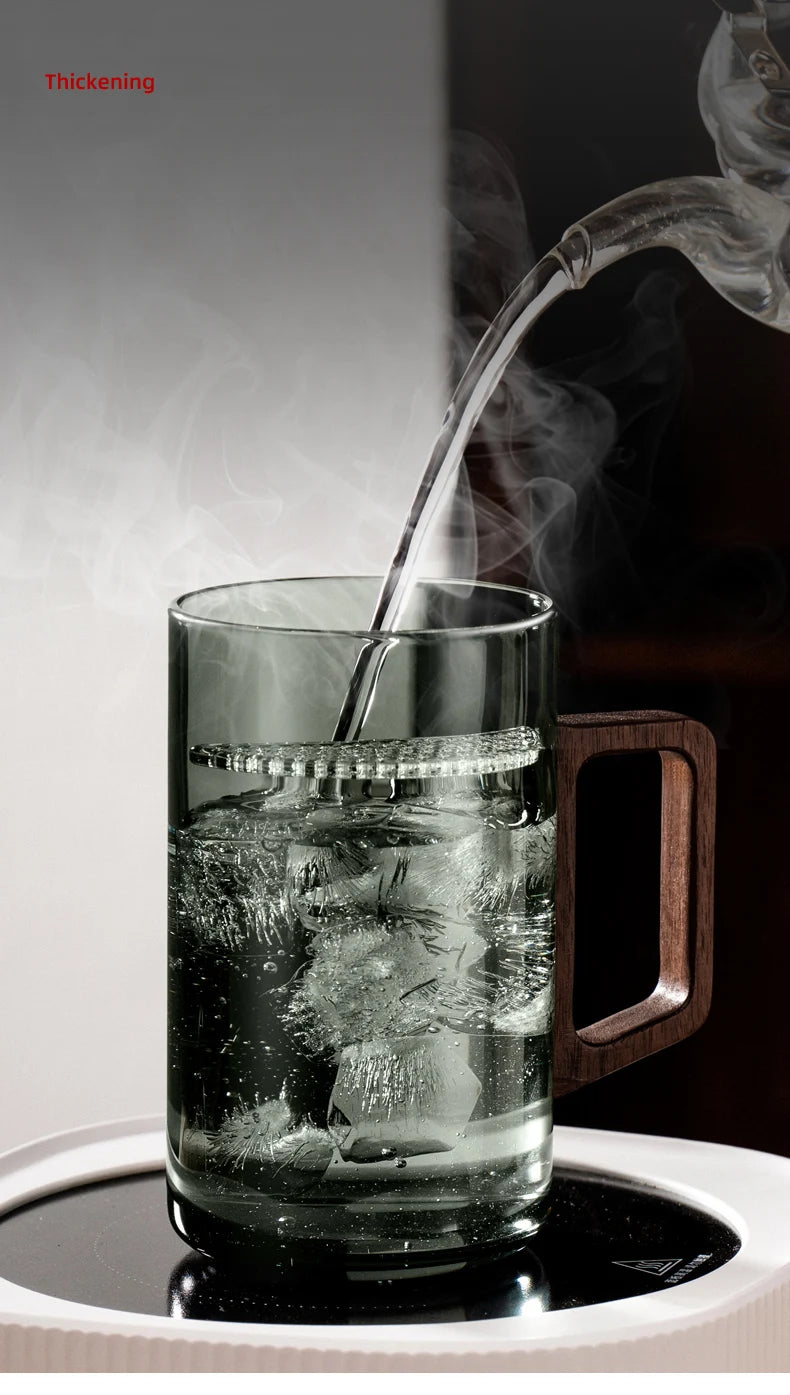 Household Portable Drinkware Transparent Glass Cup Wooden Handle Coffee Mug Kitchen Tea Making Cup Coffeeware Teaware