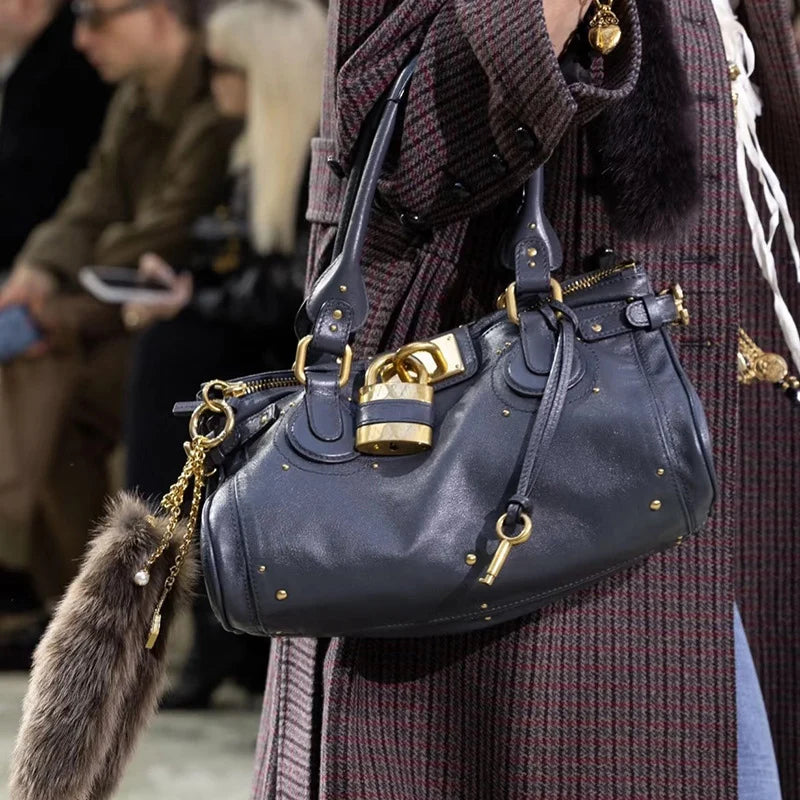 Vintage Lock Design Tote Bag Luxury Women's Handbag Underarm Bag Women's Large Boston Hobo Bag Fashion Texture Business Handbag