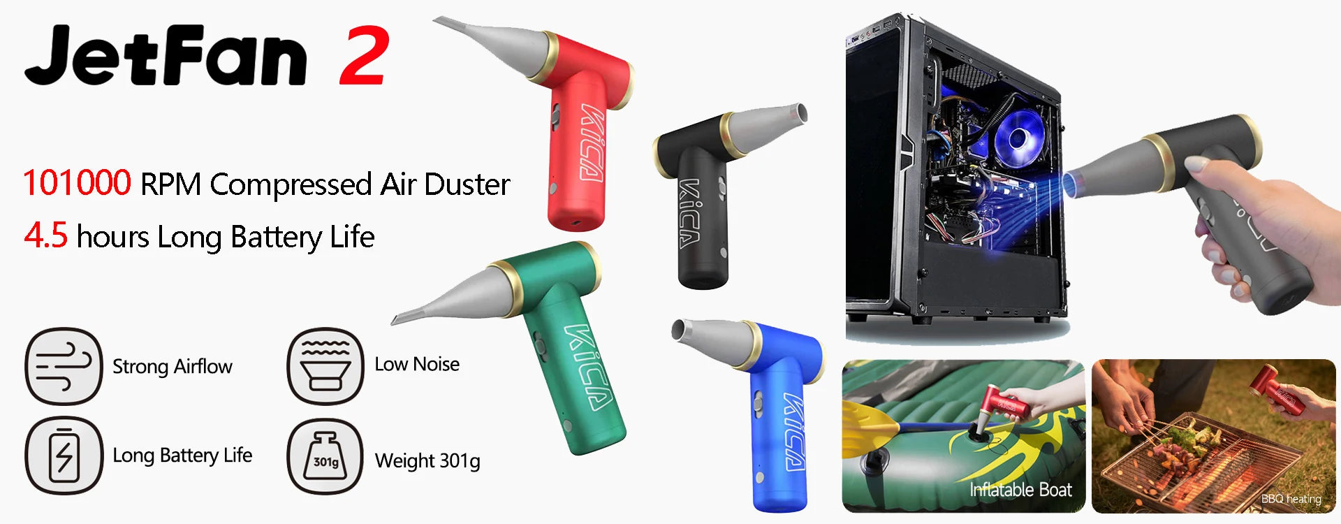 KiCA Mini 2 Fascia Gun 4 Gear Aluminum Portable 3000rpm Deep High Speed 3 Massage Heads Gun for Sport, 195g