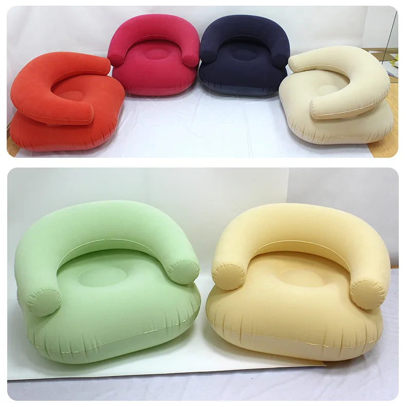 Lazy U-Shaped Inflatable Sofa Chairs Flocking Pvc Lounger Seat Outdoor Camping Living Room Portable Folding Air Single Sofa