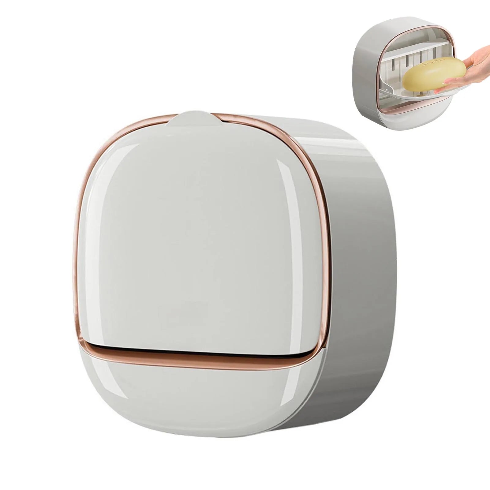 Wall-Mounted Soap Box with Lid Light Luxury Soap Holder Punch-Free Soap Box Drain Laundry Soap Box For Bathroom Kitchen