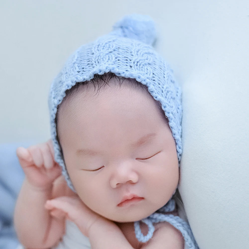 Blue Love Photography Theme Wrapping Props Knitted Night Cap Artificial Flower Photo Decoration Prop Studio Shooting Accessories