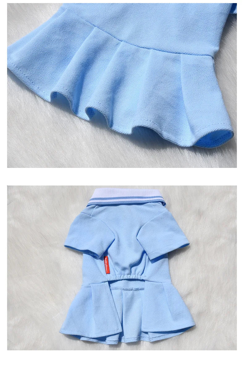 Cute Dog Polo Dresses for Small Dogs Girl, Puppy Skirt with Pleated Hem Sundress Costume Spring Summer Dog Clothes Pet Apparel