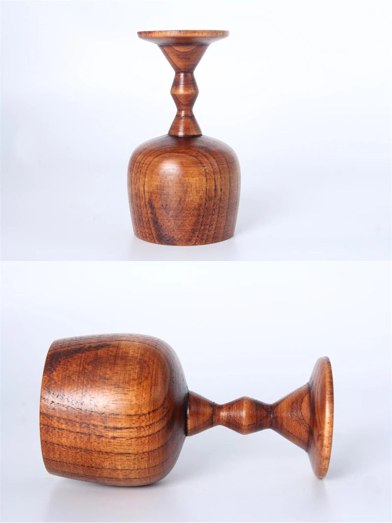 Handmade Natural Spruce wood Goblet Cup Environmental Classical Wine Glass Round Red Wine Teapcup Solid Wooden Goblets Drinkware