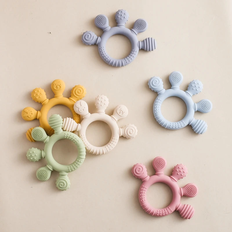 1pc Silicone Teether Food Grade Baby 0-12 Toys Teething Ring Sensory Toys for Toddlers Silicone Animal Soothing Toys Accessories