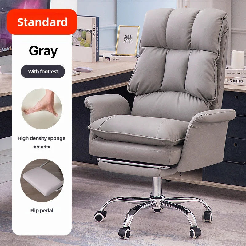 Boss Computer Chair Home Office Computer Sofa High Backrest PU Leather Ergonomic Reclining Swivel Seat for Home Study Backrest