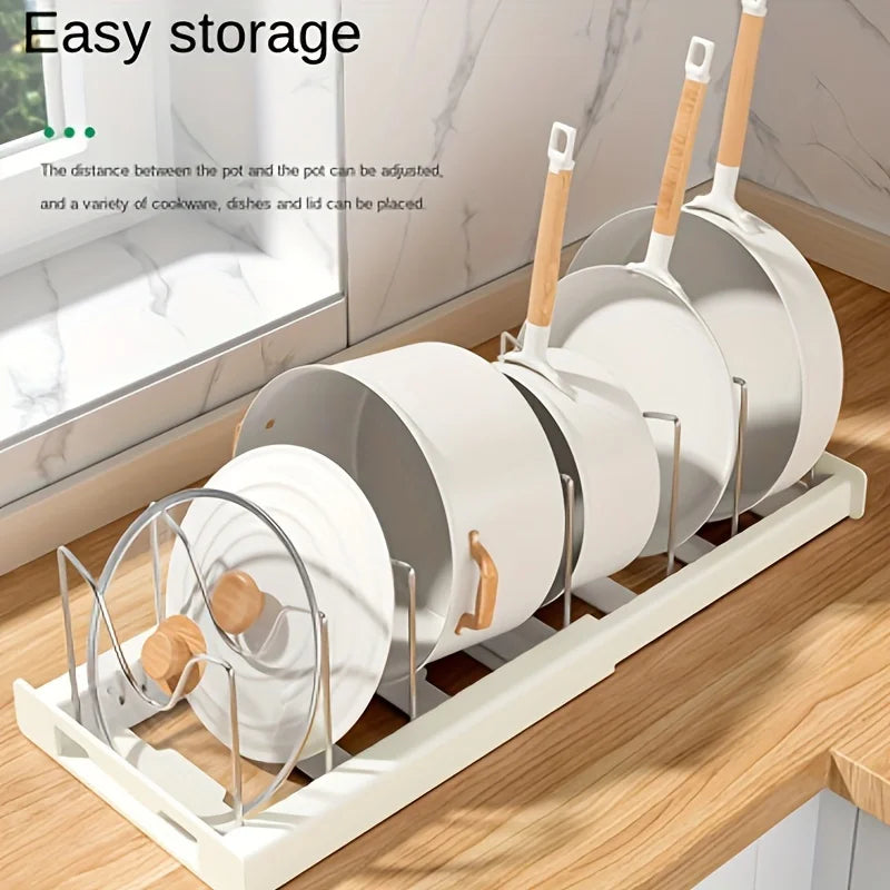 1pc Adjustable Kitchen Cabinet Organizer - Space-Saving Pull-Out Shelf Rack for Pots, Pans & Lids Storage Under Sink/Countertop
