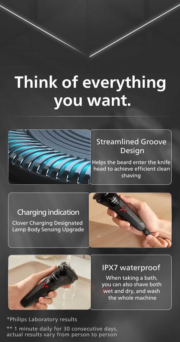 Philips New S1113 Electric Shaver Men Fast Shaving Beard Trimmer USB Charging IPX7 Ergonomic Design Triple Floating Head Razor