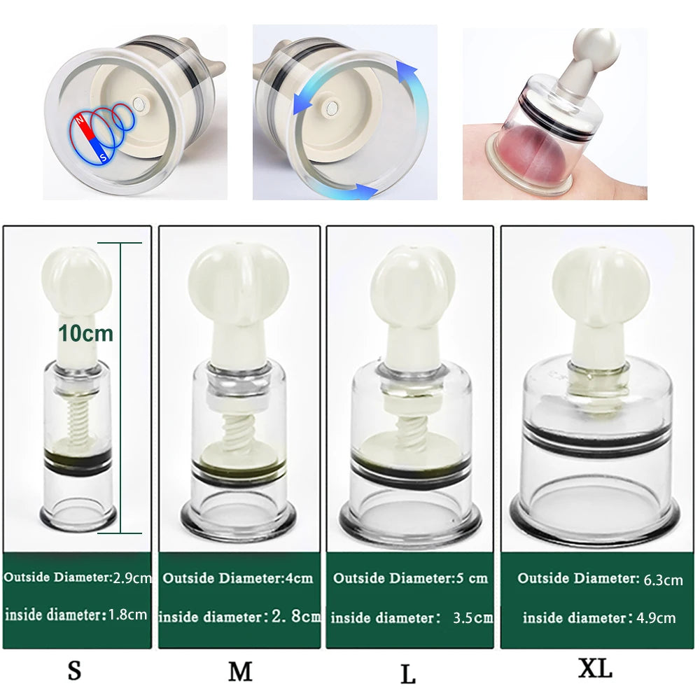 4 Sizes Cupping Therapy Set Body Massage Vacuum Rotating Handle Portable Twist Pump Suction Vacuum Nipple Suckers Cupping Cups