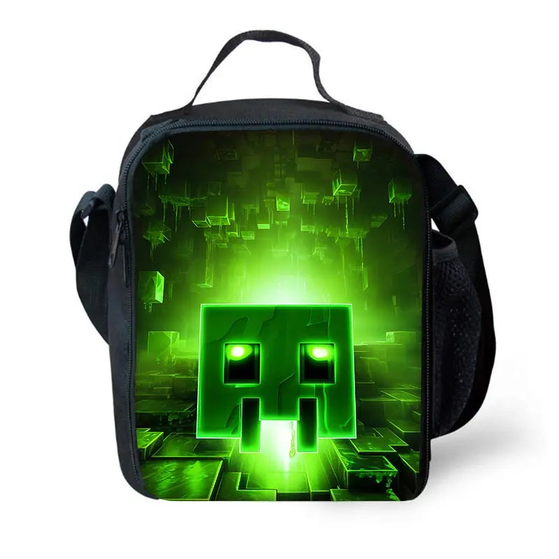 Child School Backpack Game Mine World M-MINE-CRAFTES with Lunch Bags ,Pencil Bags ,School Bags for Boys Girls Best Gift