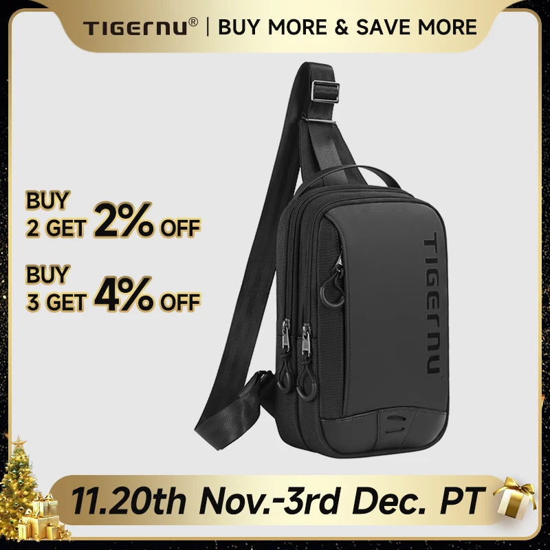 Tigernu Chest Bags For Men Cool Style Men Shoulder Bag 9.7inch IPad Bag Casual Male Crossbody Bag Lightweigt Mini Bags Messenger