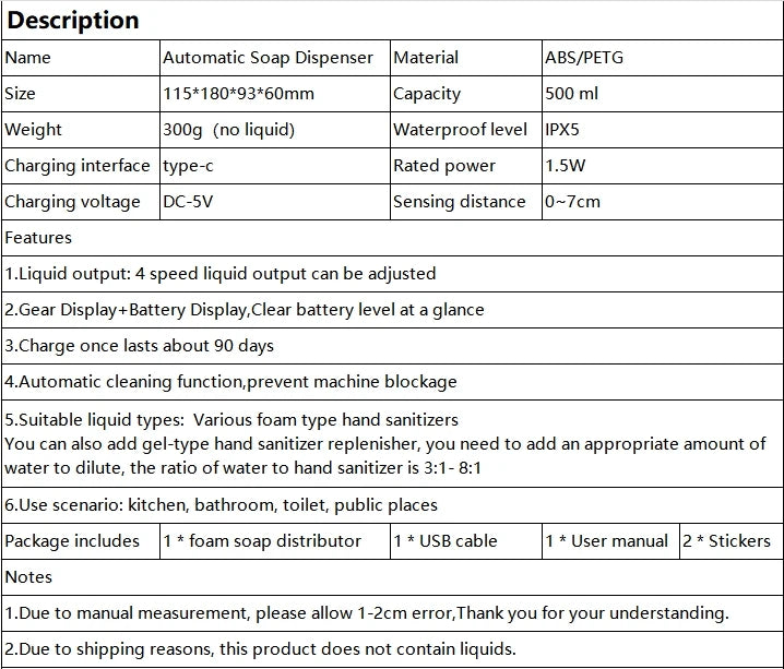 New Wall Mounted Automatic Soap Dispenser Foam Smart Hand Washing Machine 500ml Liquid Rechargeable Bathroom Induction Sensor