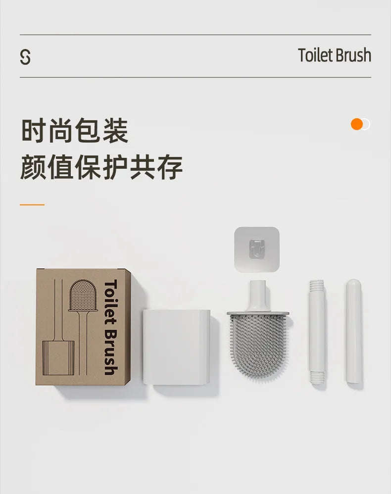 Flexible Silicone Toilet Brush Water Leak Proof with Base and Hook Wall Mounted Toilet Brush Household Bathroom Cleaner