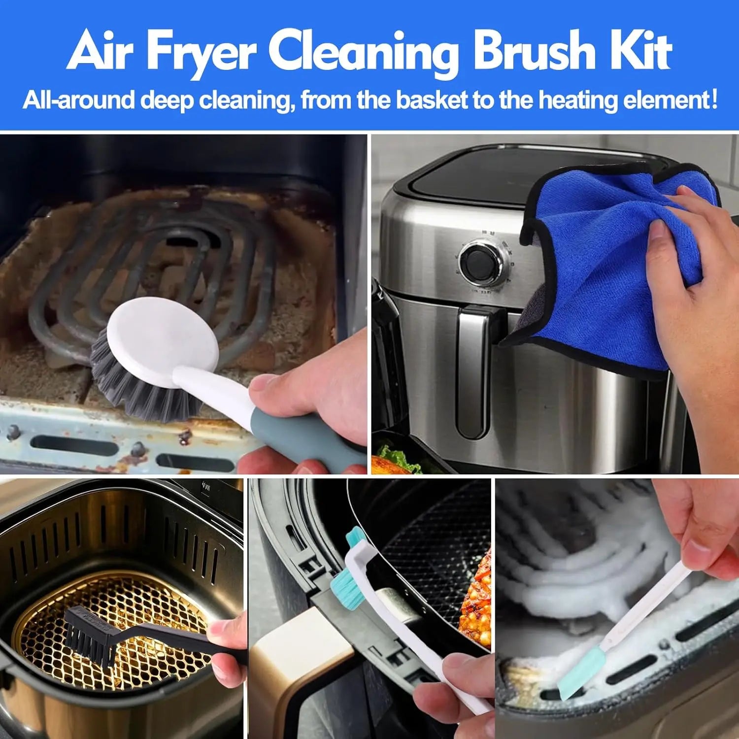 Air Fryer Cleaner Brush Kits, 6 Pcs Air Fryer Cleaning brush Tools Accessories, Kitchen Cleaning Tools