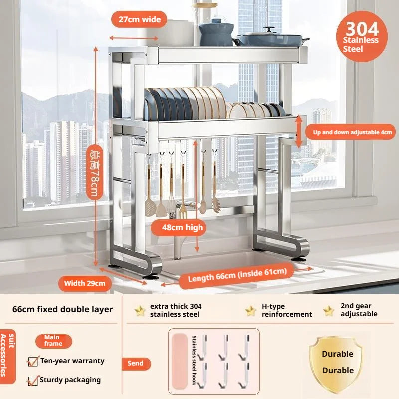 Over Sink Dish Drying Rack Stainless Steel Expandable Drain Bowl Holder Shelf Kitchen Counter Dish Storage Rack Hanger Shelves