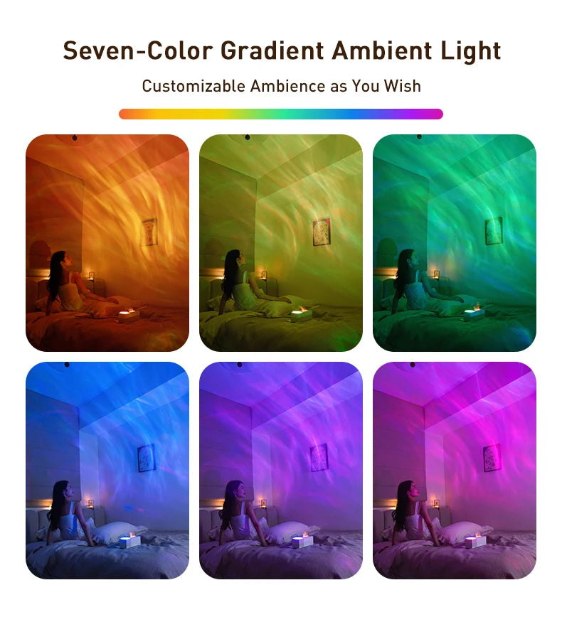 7 Colors Flame Aroma Diffuser with Rippling Water Wave Projector Lamp, 150ml USB Desktop Aromatherapy Air Humidifier for Home