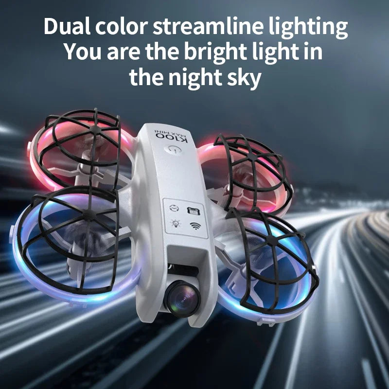 K100 Max Mini RC Drone 4K Professional HD Camera Optical Flow Positioning Colorfuls Dron Foldable RC Quadcopter Toys for Kids