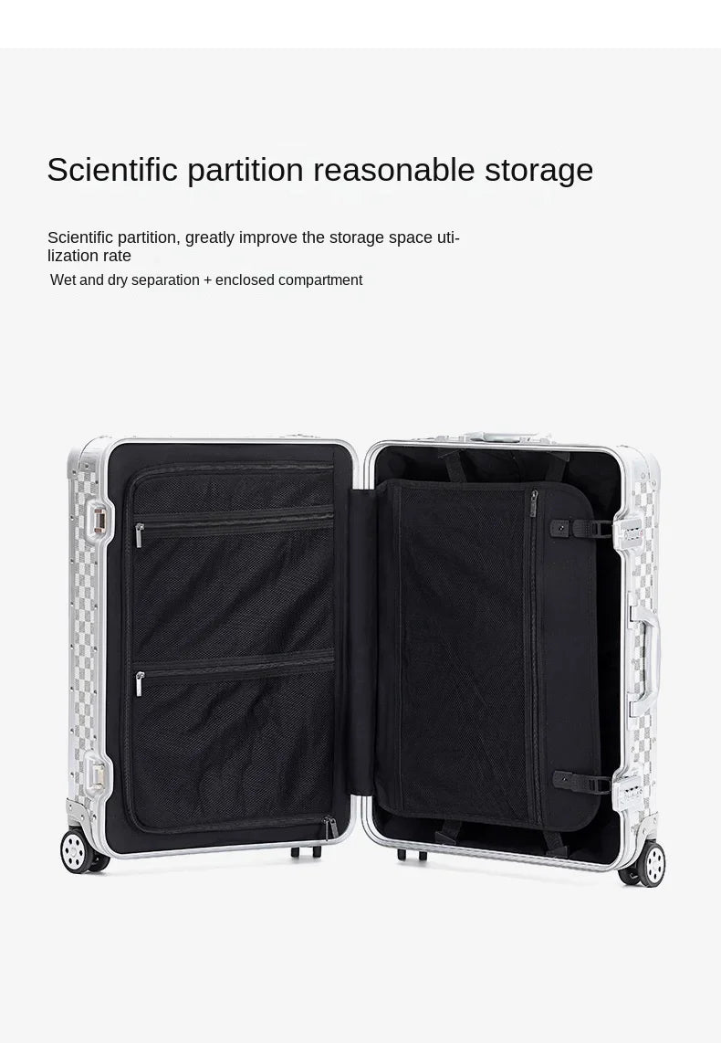 20"24"26 inch Travel Suitcase Trolley Case with wheels All Aluminum Magnesium Alloy Boarding Box Carry on Luggage Boarding Box