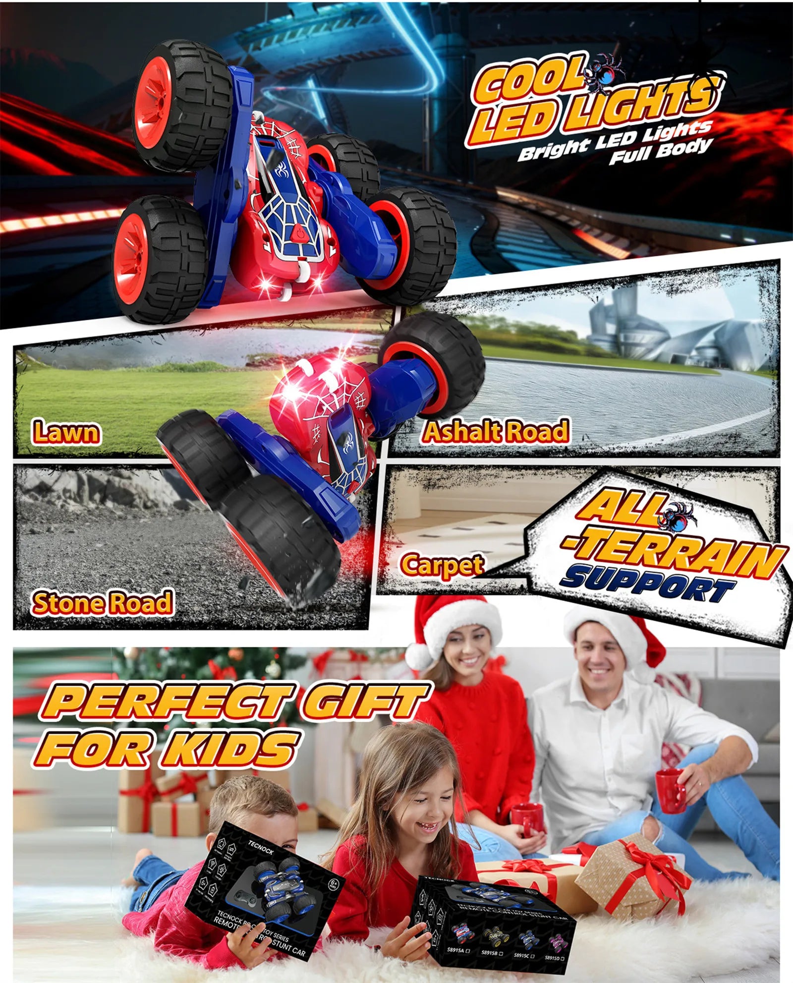 Remote Control Car, 2.4GHz RC Cars with Lights,USB-C Easy Charging RC Stunt Car, Kids Cars Toys Gift