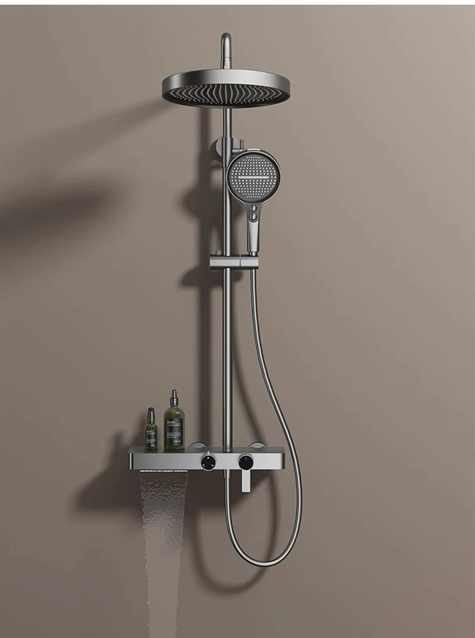 VGX Gold Shower System Set Bathroom Shower Faucet Set 3-way Rainfall Shower Set Shower Mixer Crane with Hand Shower Set Grey