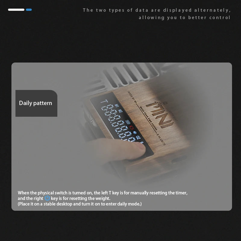 MUVNA Mini Digital Wood scale, Professional Electronic Coffee Scale for Espresso/Hand Drip Coffee 0.1g of high-precision, 2kg