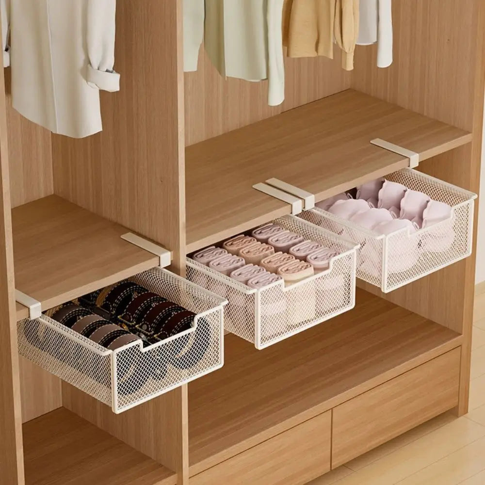 Large Capacity Underwear Storage Basket Under Shelf Pure Color Hanging Organizer Under Cabinet Basket Design