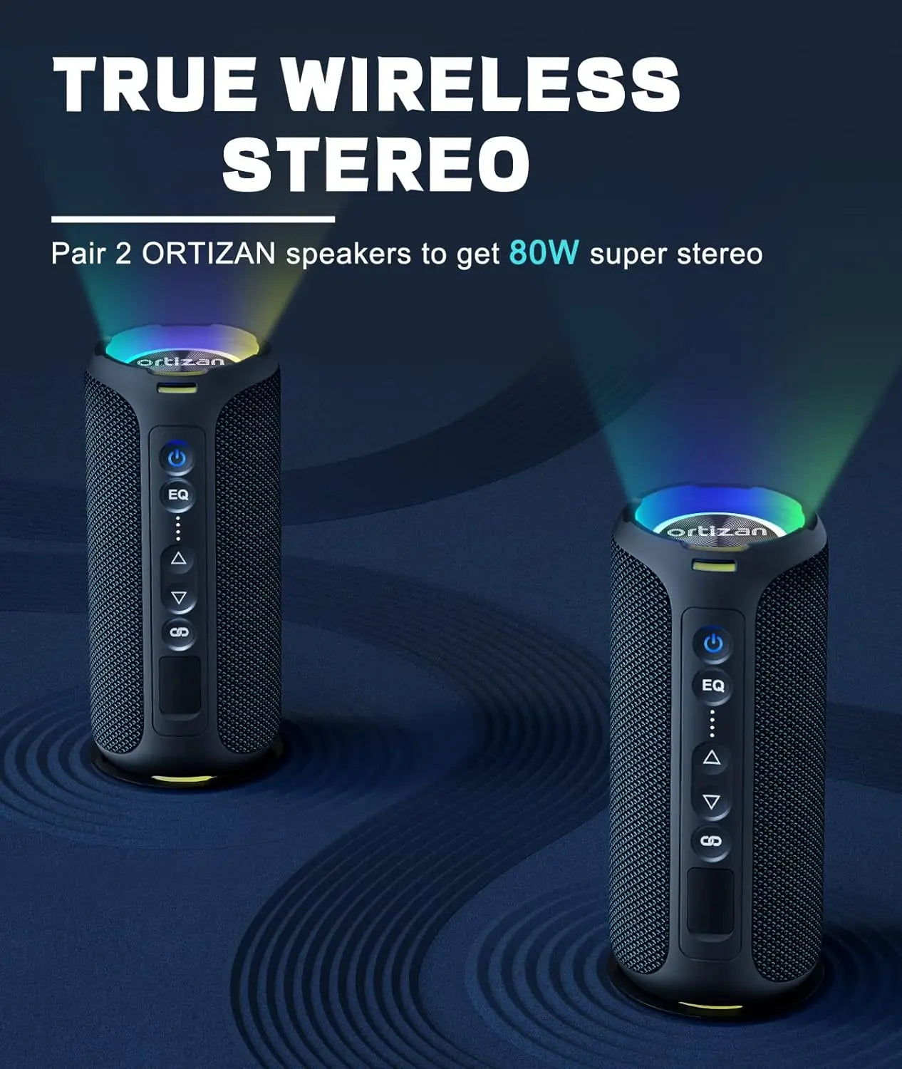 Ortizan X8 Pro Bluetooth Speaker Portable with 40W Stereo Sound,Rich Bass,IPX7 Waterproof, 30H Playtime, Mixed Color Lights,3 EQ