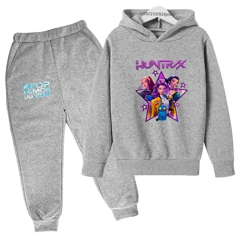 Kpop Demon Hunters Hot Cartoon Print Kids Autumn Spring Casual 2pcs Hoodie+Pants Tracksuits 2-13 Years Boys Girls Clothes Sets