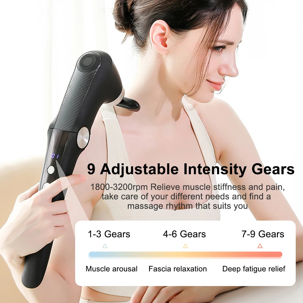 Fascia Massage Gun Shoulder Massager Electric Muscle Massage Machine High Frequency Back Waist Body Massage with Extended Handle