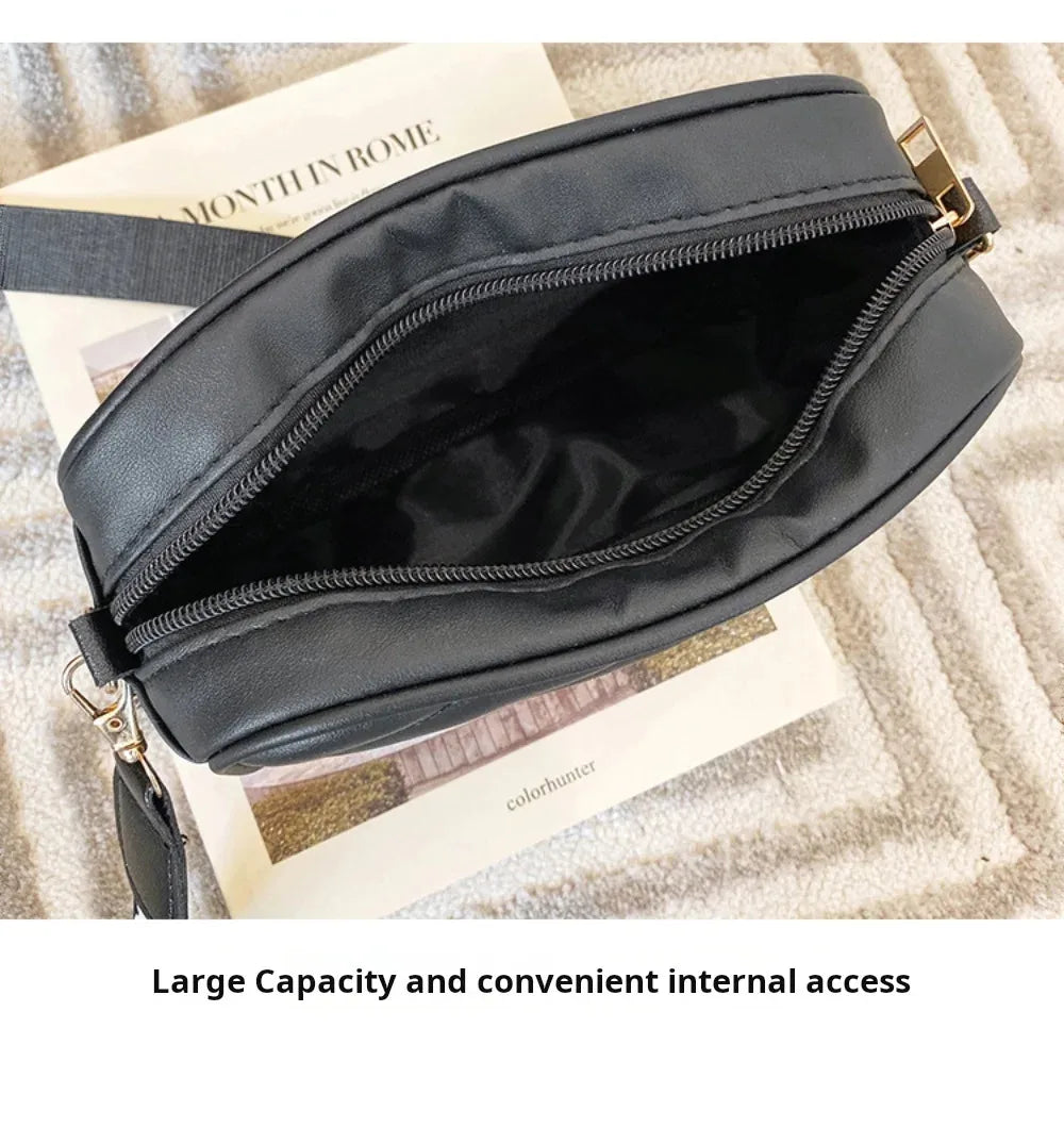 High quality women's PU rolling strip camera bag shoulder bag mobile phone bag casual crossbody bag