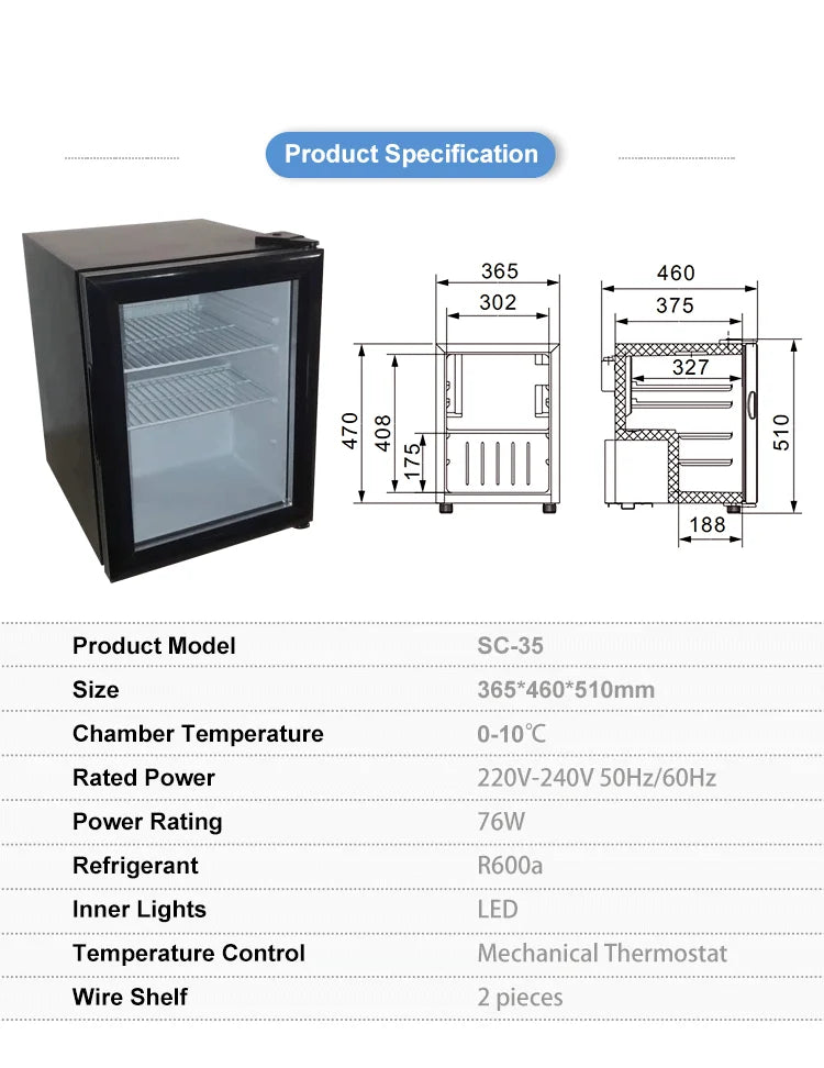 Vanace Compact Refrigerator 35 Liter Mini Bar Beverage Cooler Milk Small Fridge With LED Light