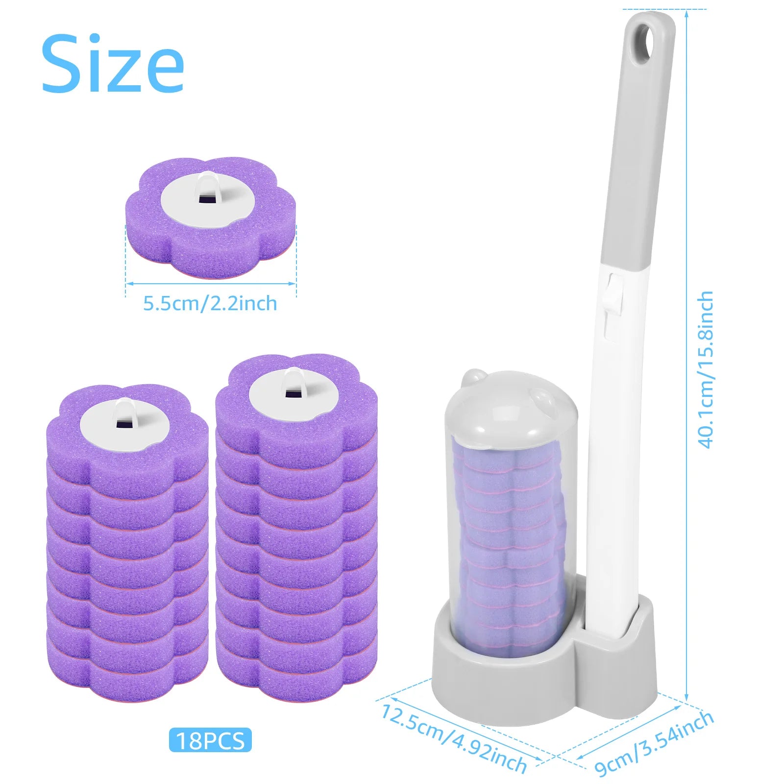 18-36Pcs Disposable Toilet Brush with Extended Handle Bathroom Toilet Brush Holder Cleaning Kit Replacement Head 360° Deep Clean