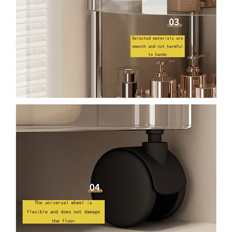 Fashion Rack Multi-Layer Transparent Bathroom Shelf Washbasin Storage Trolley Easy-Move Corner Space-Saving Toilet Rack