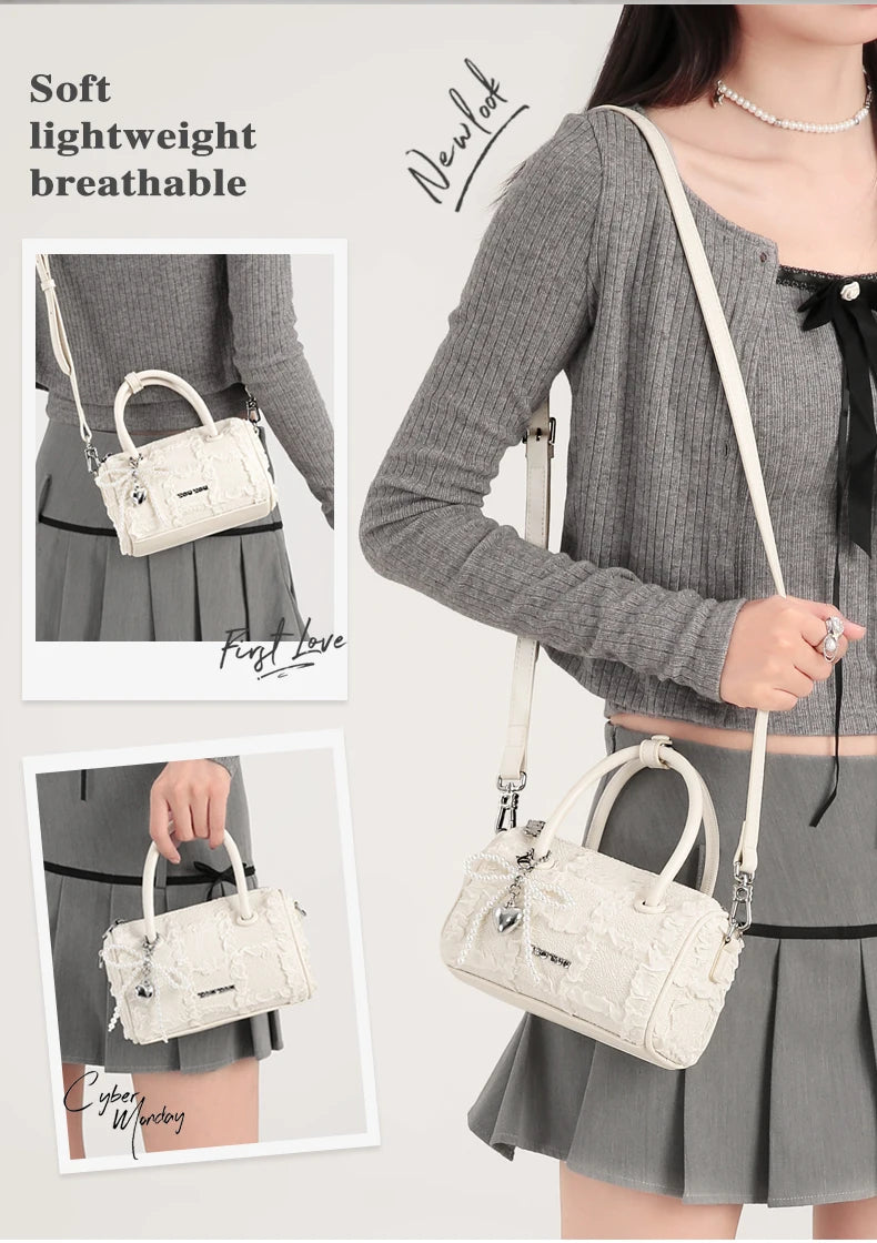 TOUTOU Women Boston Bowling Bag Charm Original Designer Brand White Handbag Adjustable Shoulder Strap Teacher Christmas Gift