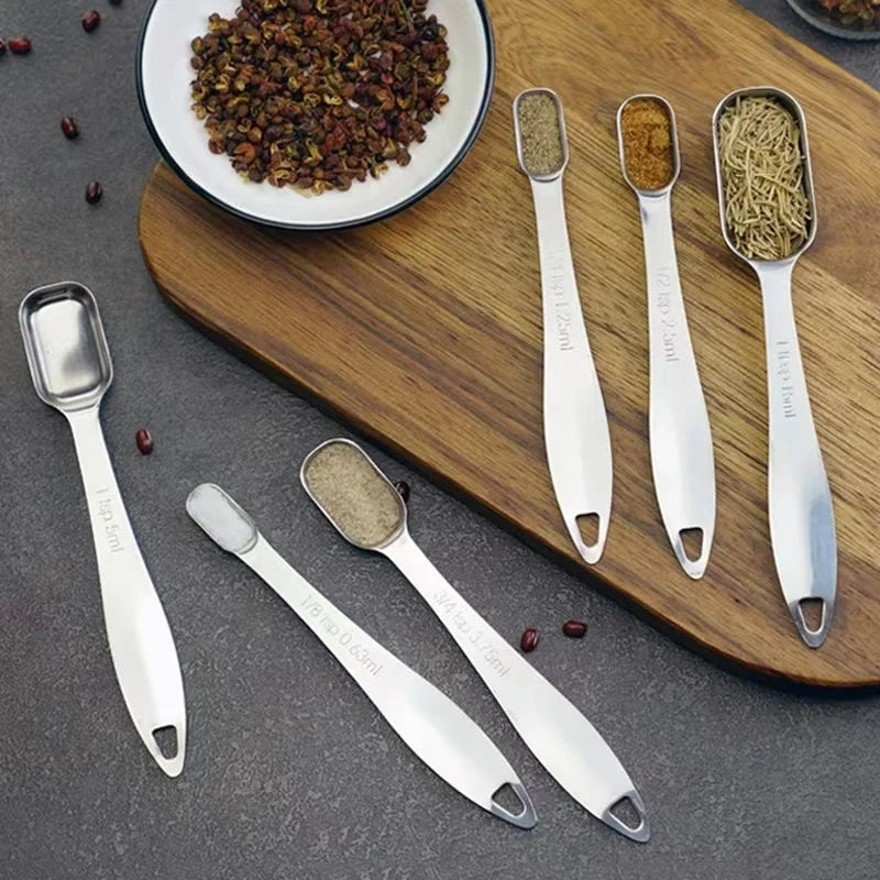Metal Measuring Spoons for Narrow Spice Jars 6 Piece Measuring Spoons with Etched Markings & Removable Clasp