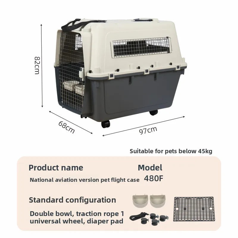 Pet Aviation Case Carrier Rolling Plastic Airline Approved Breathable Pet Cages Wire Door Travel Dog Cat Trolley Case Products