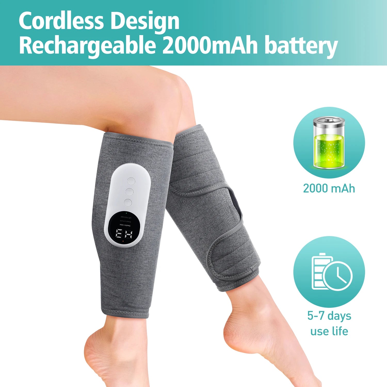 Electric Wireless Pneumatic Calf Massager 360° Leg Arm Massage 3 Mode Hot Compress Heated Foot Muscle Relax