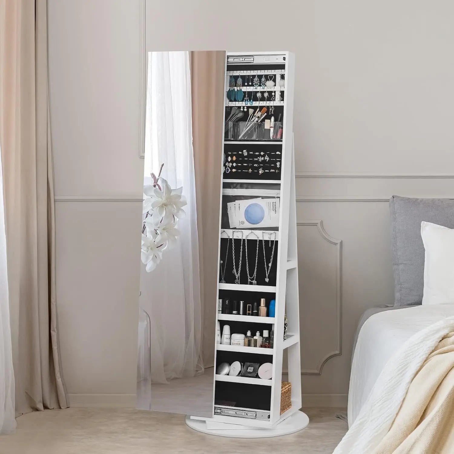 Frameless mobile full-length mirror in the cloakroom Intelligent 360-degree rotating full-length mirror Floor type