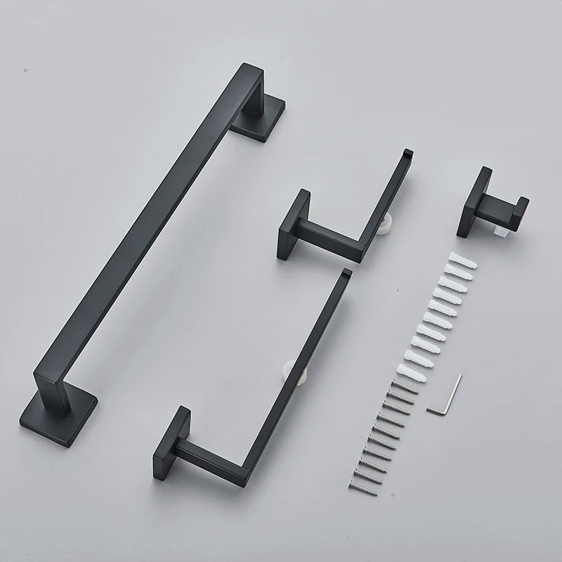 Bathroom Accessories Set Matte Black Wall Shelf Toilet Roll Paper Holder Robe Hook Hanger Towel Rail Bar Rack Ring Bath Hardware